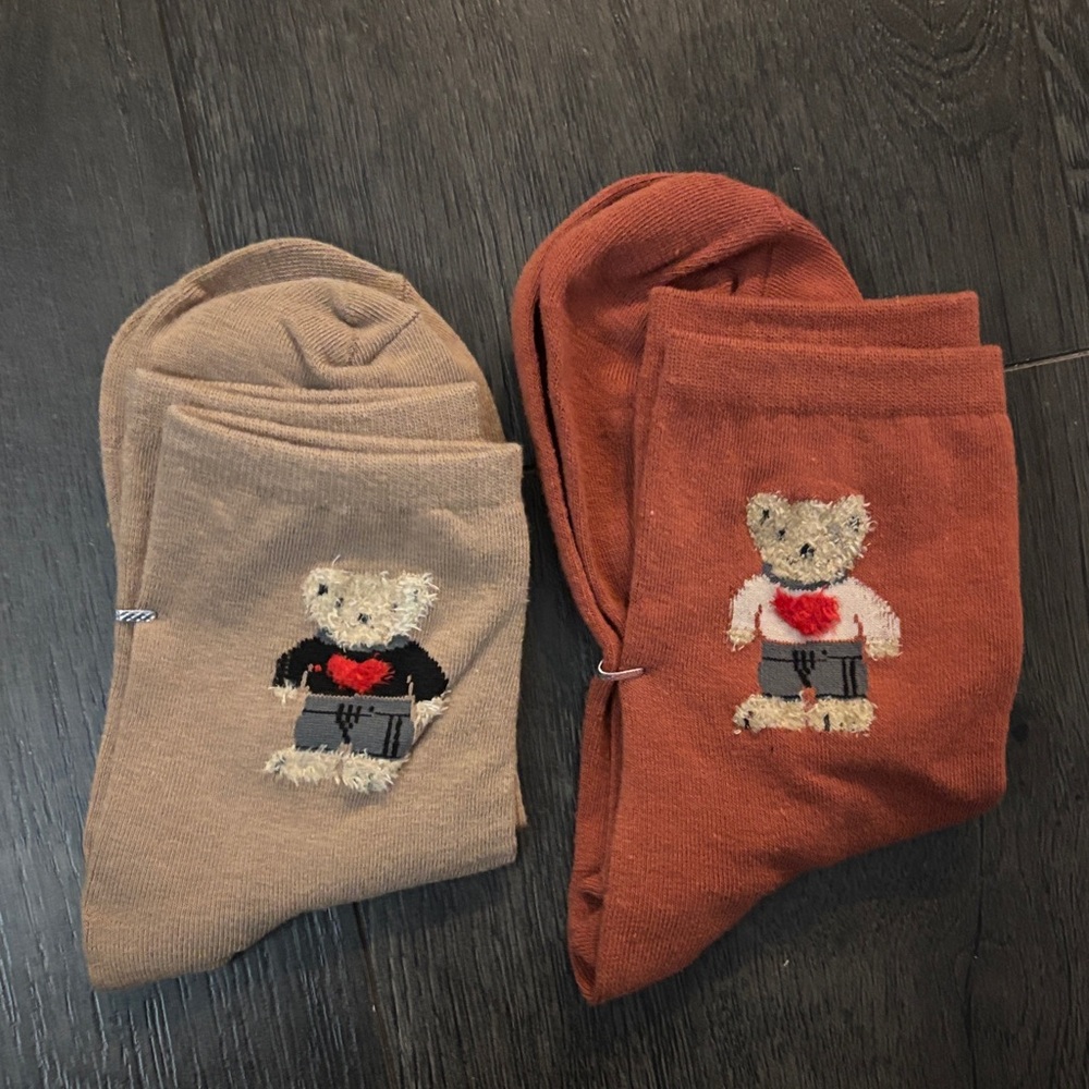 Cute Bear Embroidered Socks Set